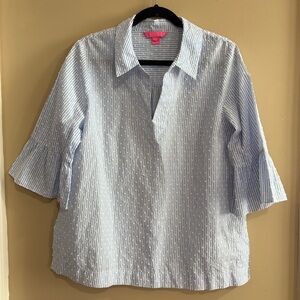 Lilly Pulitzer Light Blue and White Textured Shirt Large